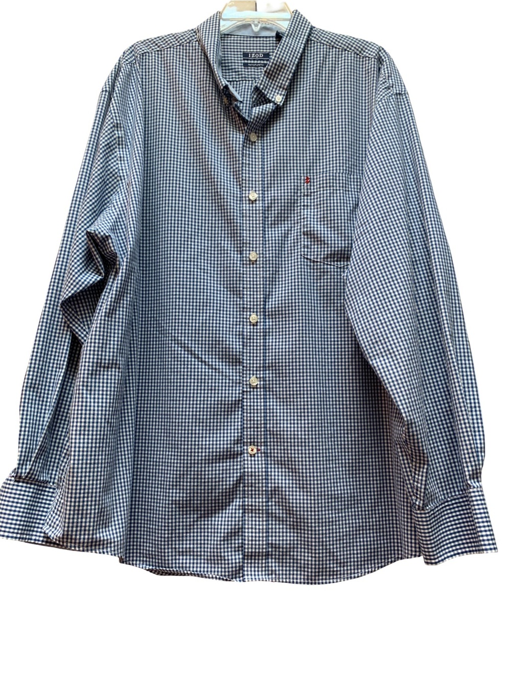 Izod Men's Navy and White Gingham Button-Down Shirt
